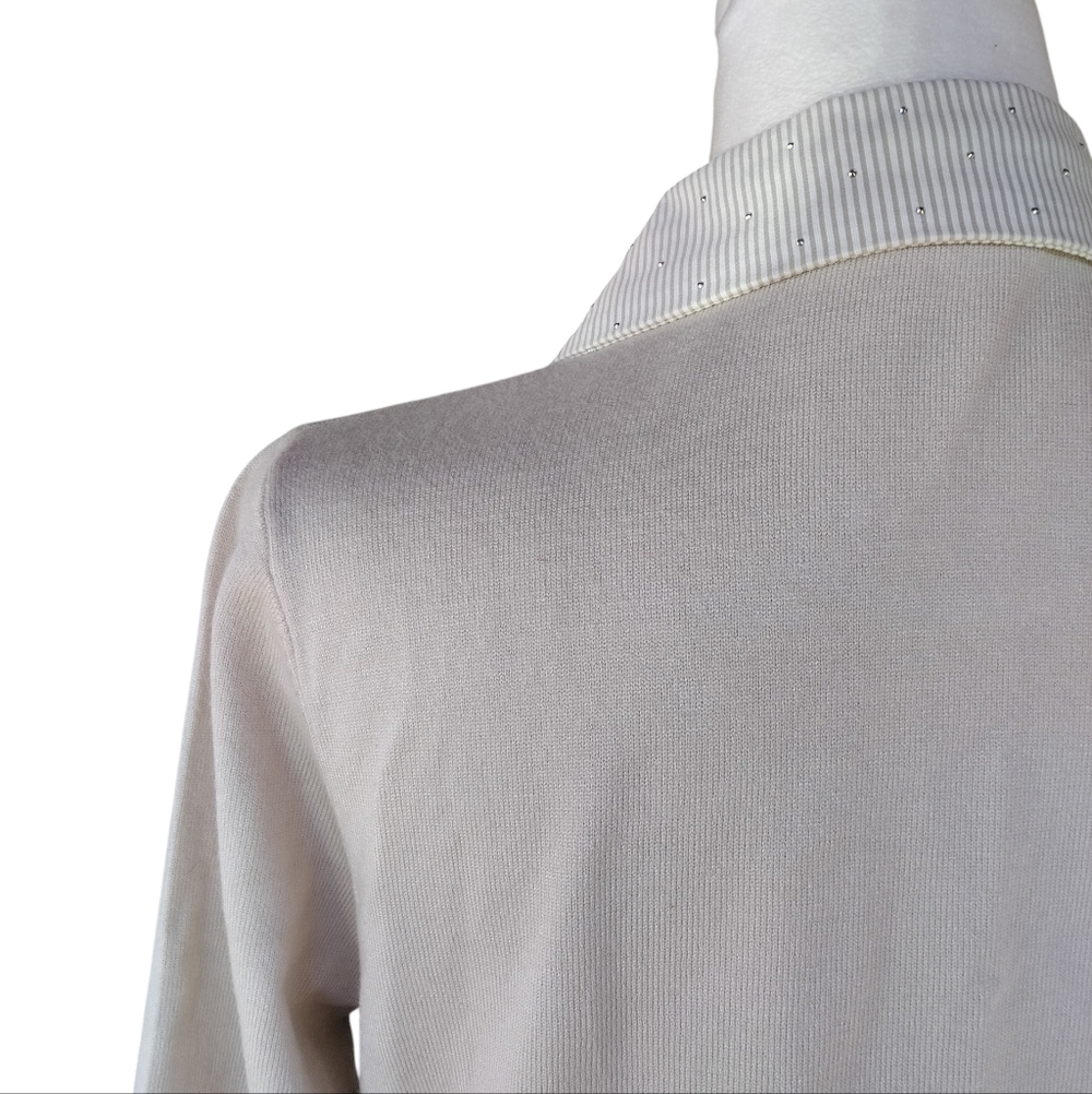 La Vila Milano Oatmeal Layered Look Rhinestone Detail Sweater Preppy Size Medium - Picture 6 of 8